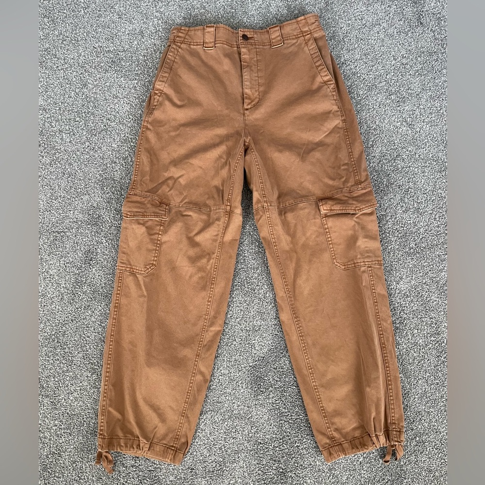 High Waisted Barrel Leg Cargo Ankle Pants